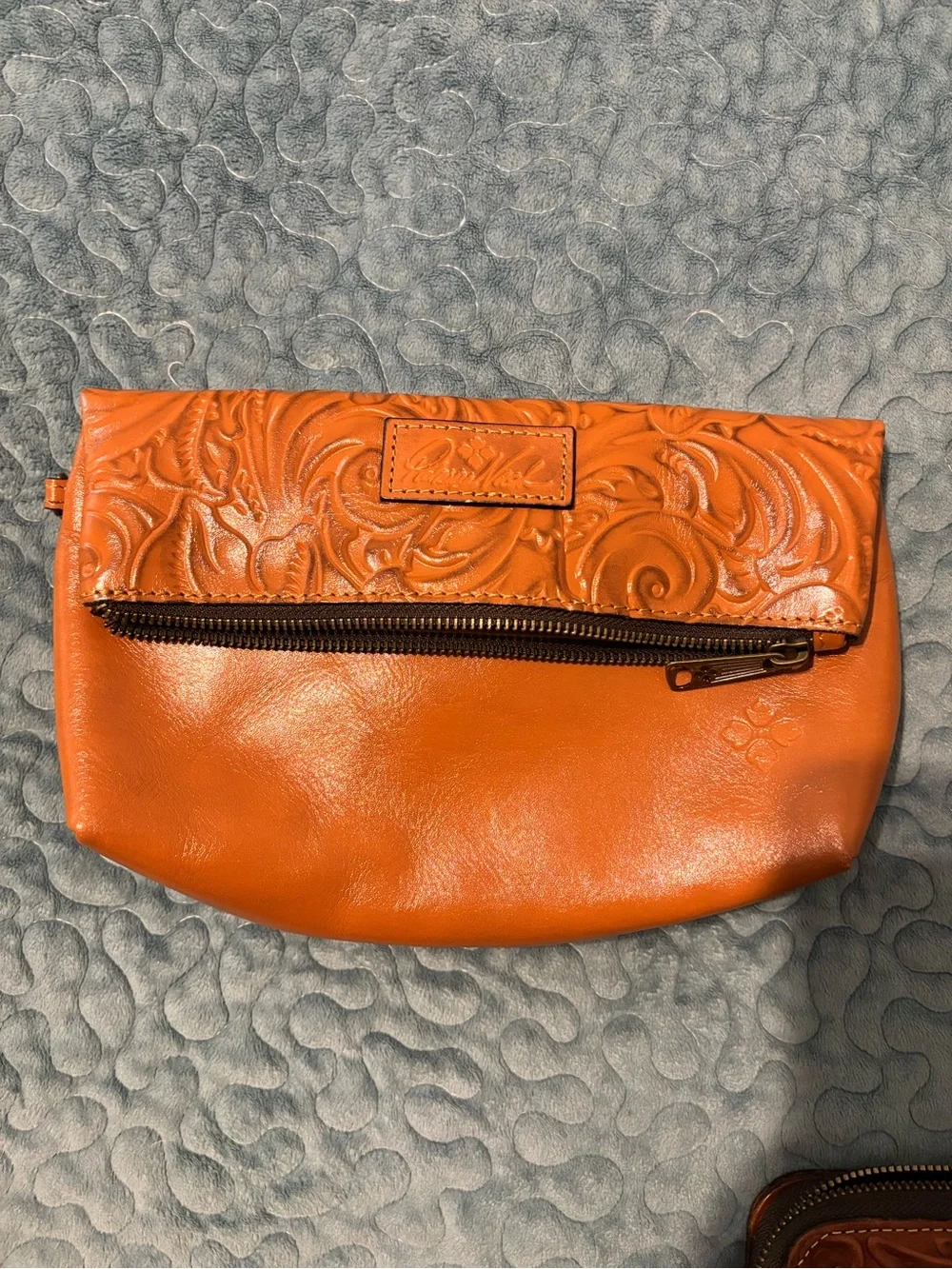 Orange Embossed Leather Fold-Over Clutch - Unbranded